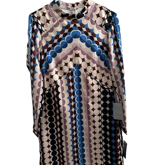 DONNA Morgan Long Sleeve Blue, Brown & Cream Circle Print Mini Dress Size 8 NWT - Picture 4 of 14